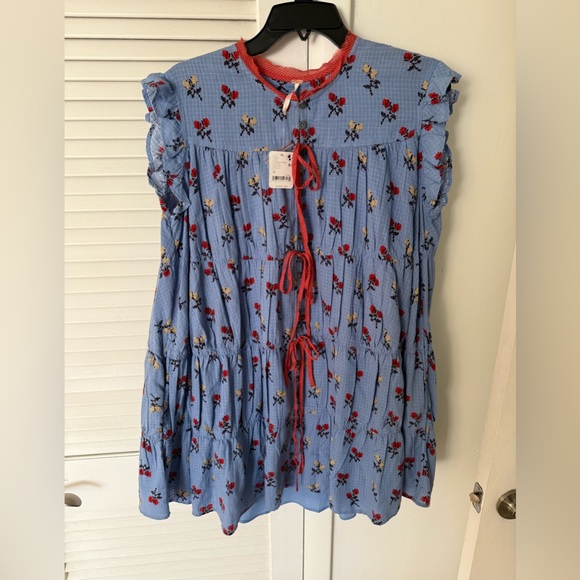 NEW Free People Blue Floral Ruffle Mini Dress - Picture 4 of 5